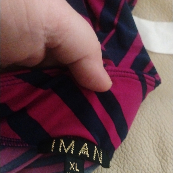 IMAN Global Chic Hot Pink & Navy Stripe Scarf Skirt Asymmetrical Hem SZ XL NWT - Picture 3 of 5